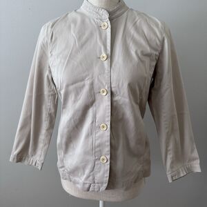 Eileen Fisher Khaki Cotton Utility Blazer Mock Collar Button Down Sz Petite PP‎